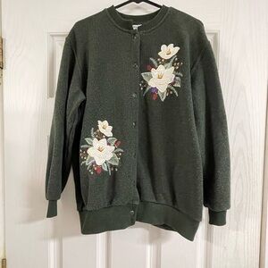 Floral Embroidered Green Sweater